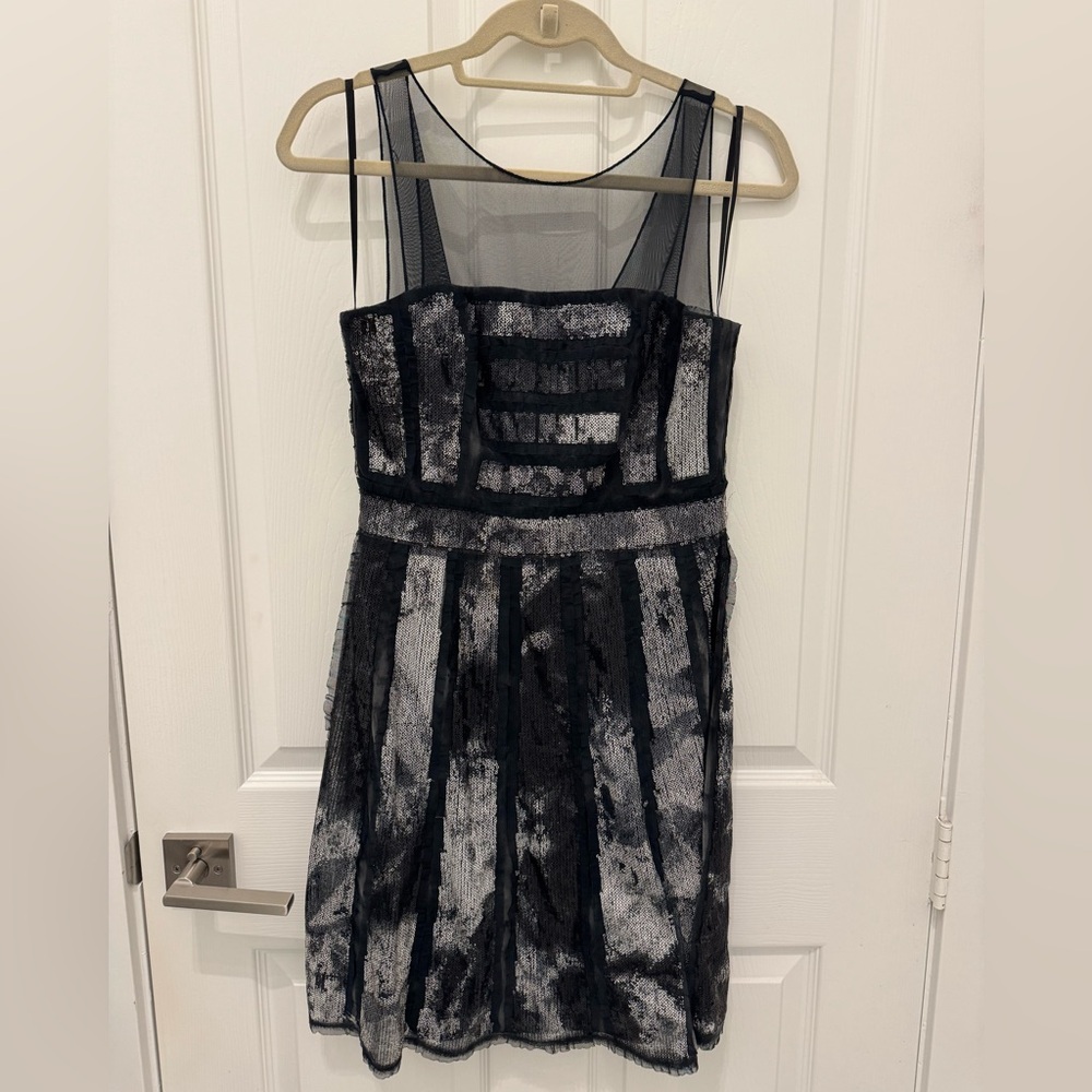 BCBGMAXAZRIA Chic Navy Blue and Silver Dress
